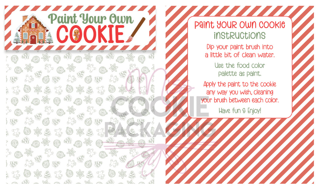 Fold-Over Topper/Backer – Gingerbread Stripes Paint Your Own Cookie Instructions – Set of 25