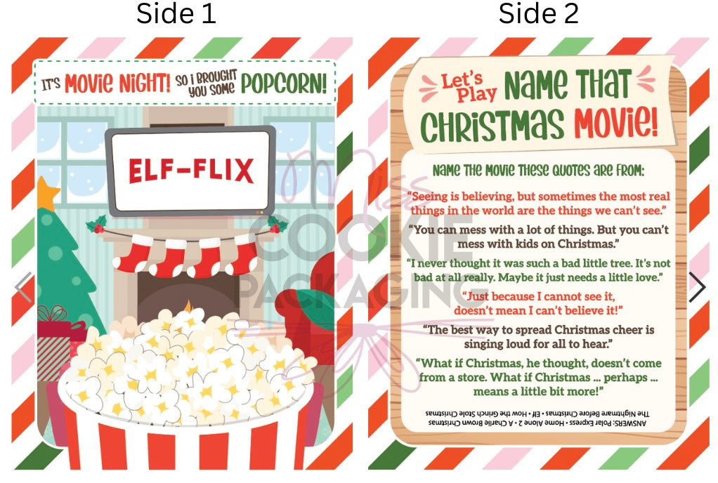 Greaseproof Backer – Elf Movie Night – 3.625″ x 4.5″  Backer