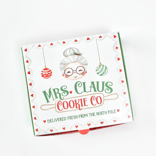 Cookie Pizza Box “Mrs Claus Cookie Co” – 4″ x 4″ x 7/8″