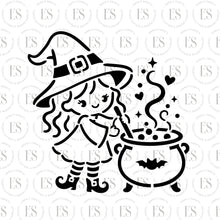 Load image into Gallery viewer, Little Witch With Cauldron Stencil