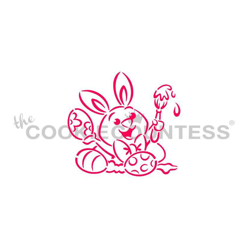 Bunny Painting Eggs Stencil - Drawn by Krista