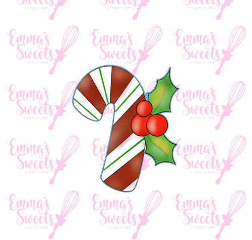 Chubby Candy Cane With Holly