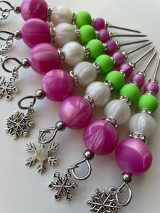 Green and Pearl Pink Scribe (snowflake charm)